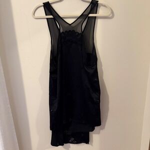 Free People Black Eyelet Lace Trim Sleeveless Tank Top‎